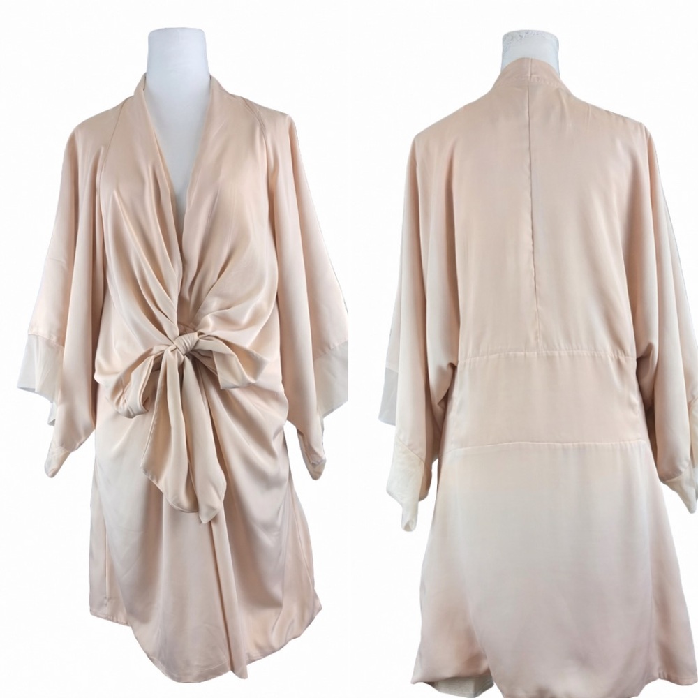 Robed With Love Kristy Kimono Robe Blush Pink L/XL Tie Front Mother of Bride NEW